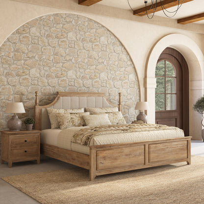 Anniston Solid Wood Bed with Upholstered Headboard