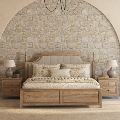Anniston Solid Wood Bed with Upholstered Headboard