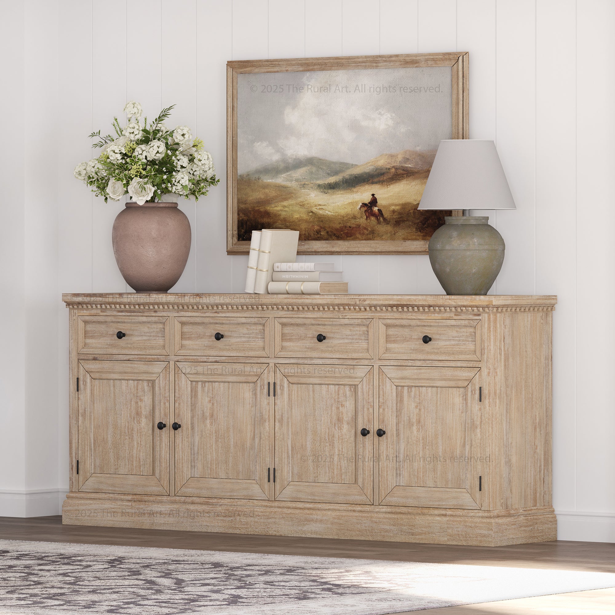 Crossett Solid Wood Sideboard Buffet with storage cabinet and 4 drawers in Weathered Drift Finish