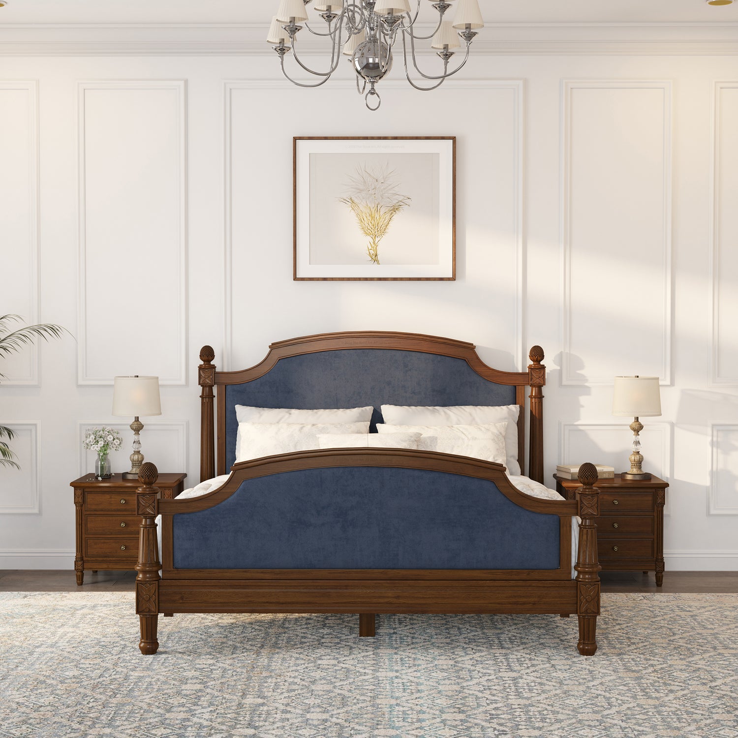 Novato Heritage Solid Wood Bed with Upholstered Headboard &amp; Footboard