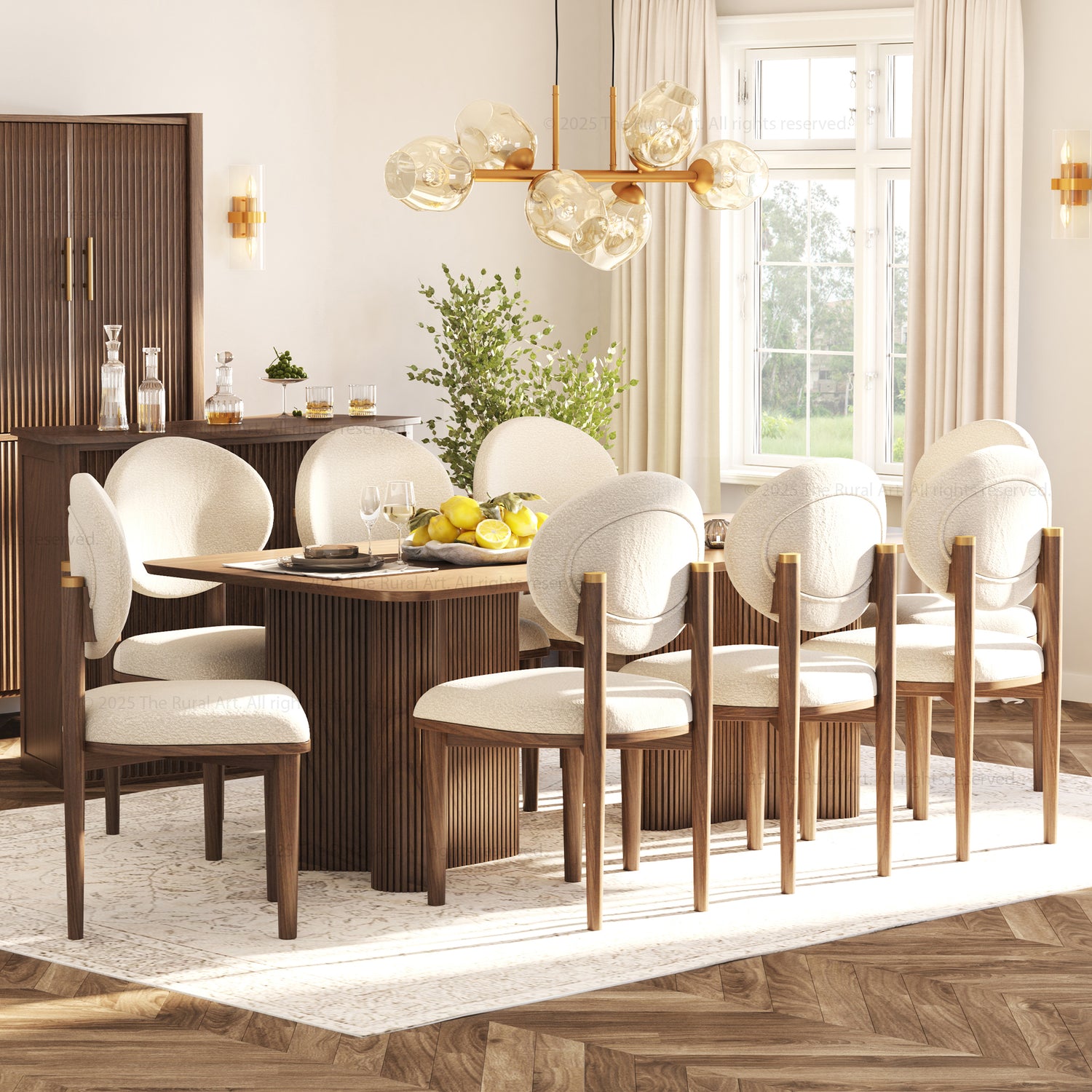 Valdez Fluted Dining Table &amp; Upholstered Chair Set