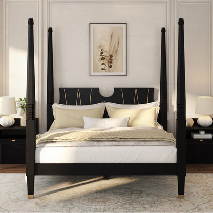 Troy Solid Wood Four Poster Bed with Brass Detailing