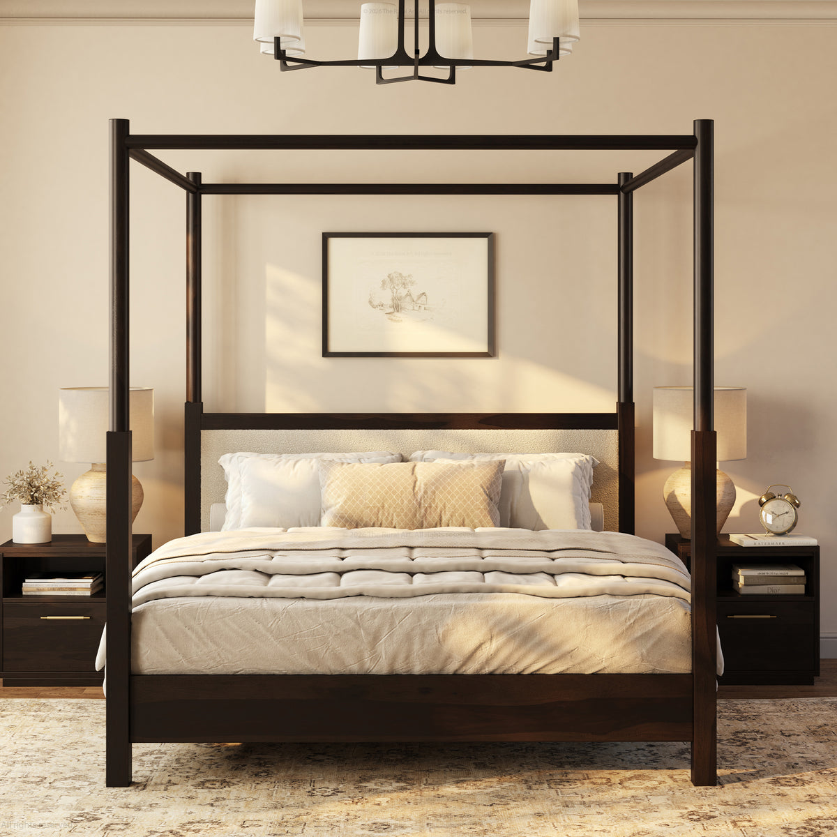 Hartsville Upholstered Solid Wood Canopy Bed