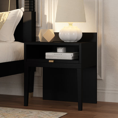Troy Noir Solid Wood  Nightstand with Tapered Legs &amp; Raised Back Panel