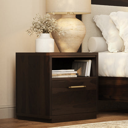 Hartsville Modern Solid Wood Nightstand with Drawer and Open Shelf