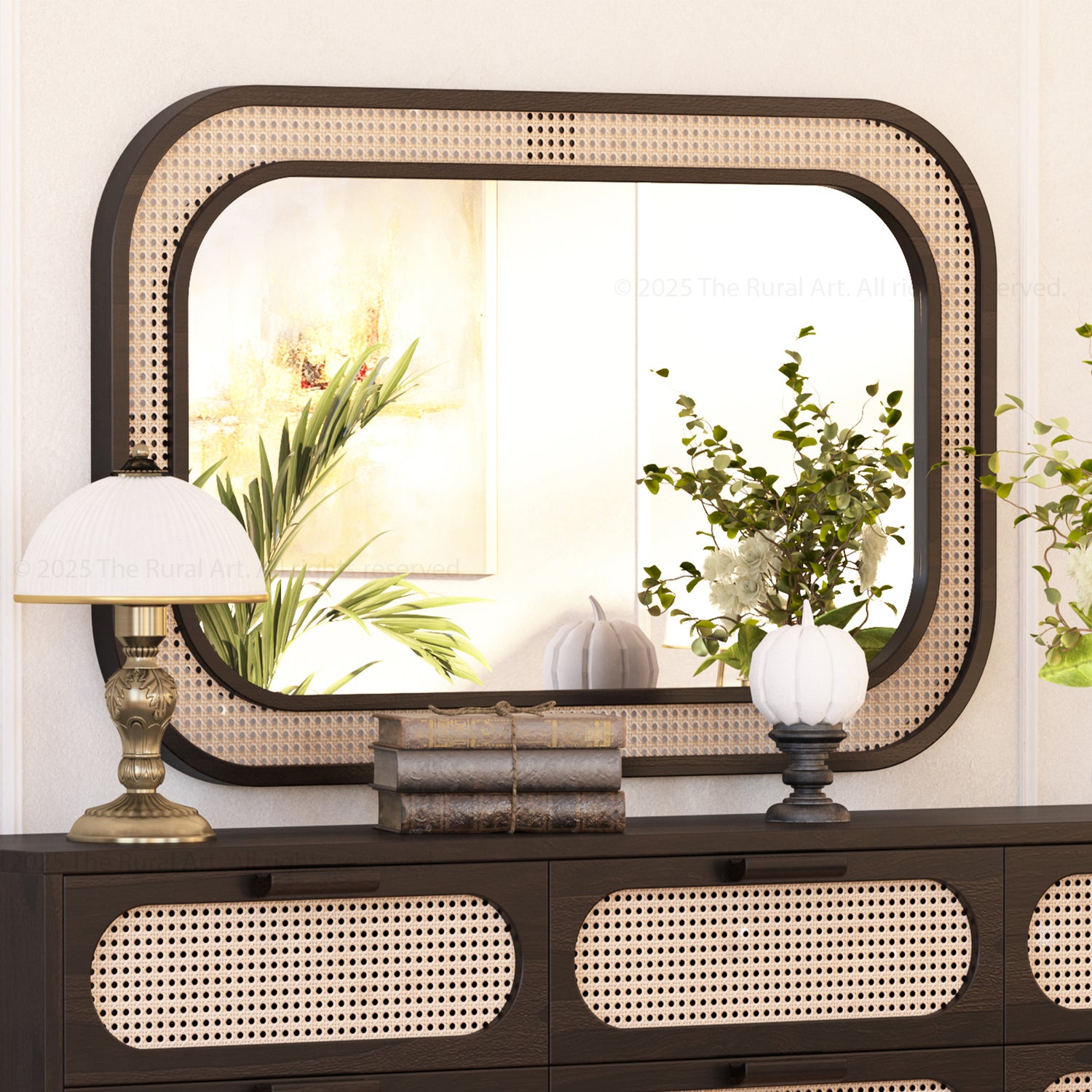 Davis Modern Organic Solid Wood &amp; Cane Mirror Frame