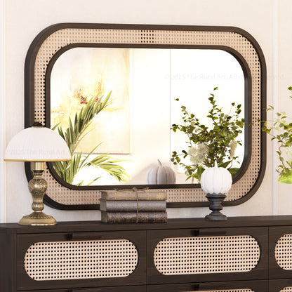 Davis Modern Organic Solid Wood &amp; Cane Mirror Frame