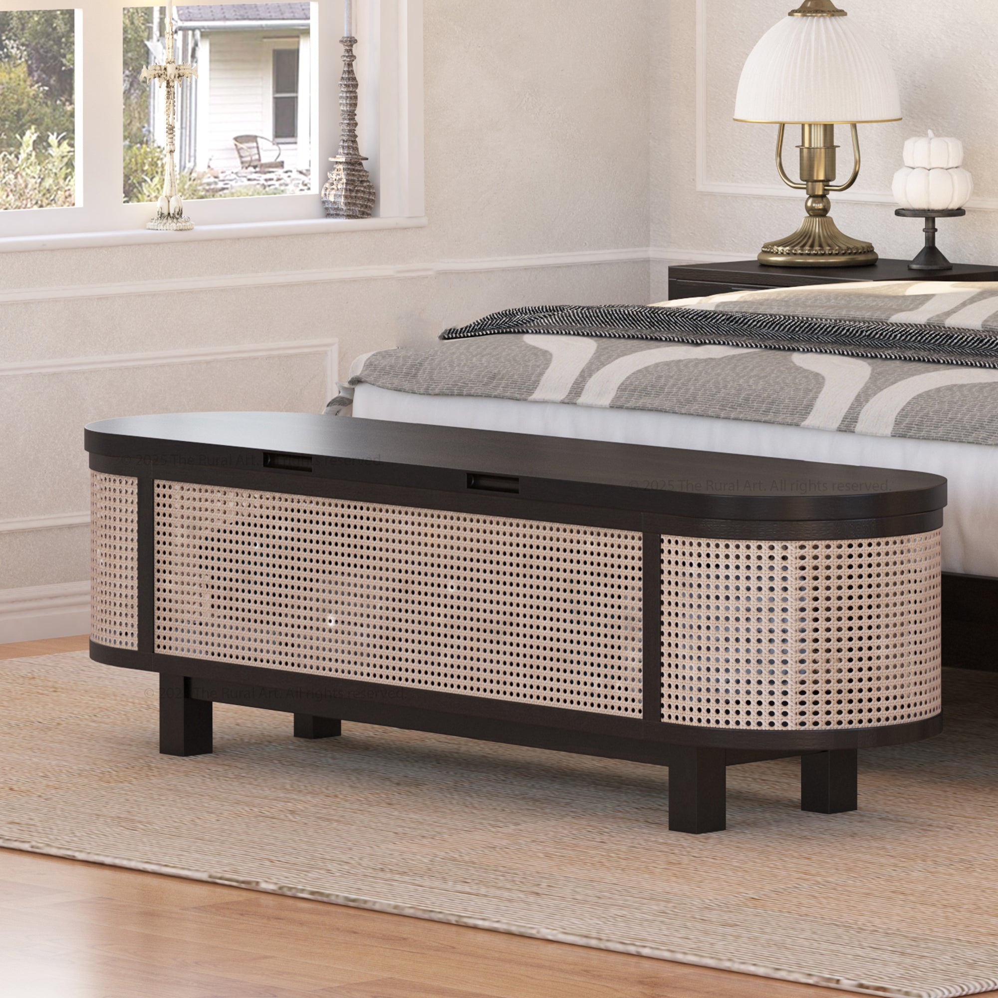 Davis 6 Pc Platform Bed Set Made of Solid Wood &amp; Cane