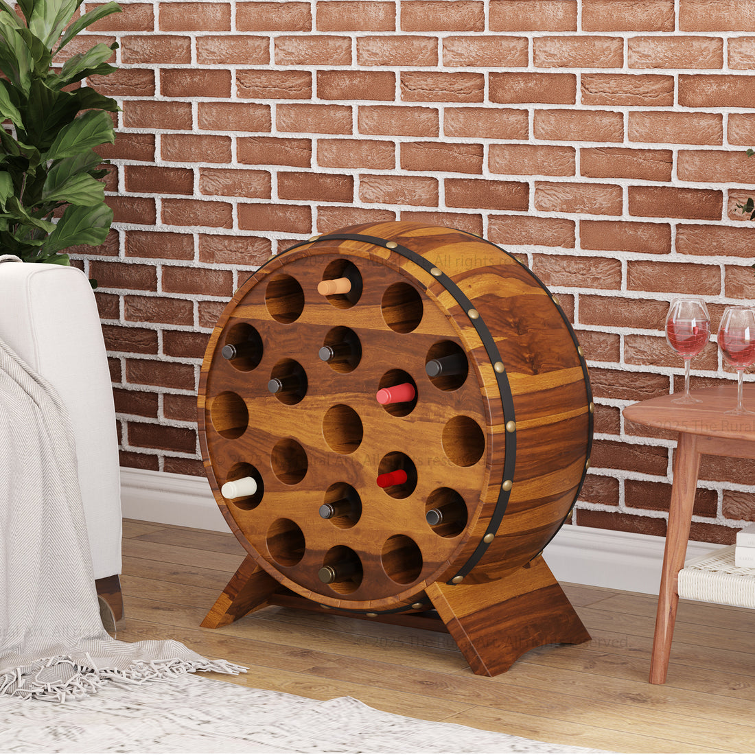 Portland Barrel Style Solid Wood Wine Rack 16 Bottle Holder