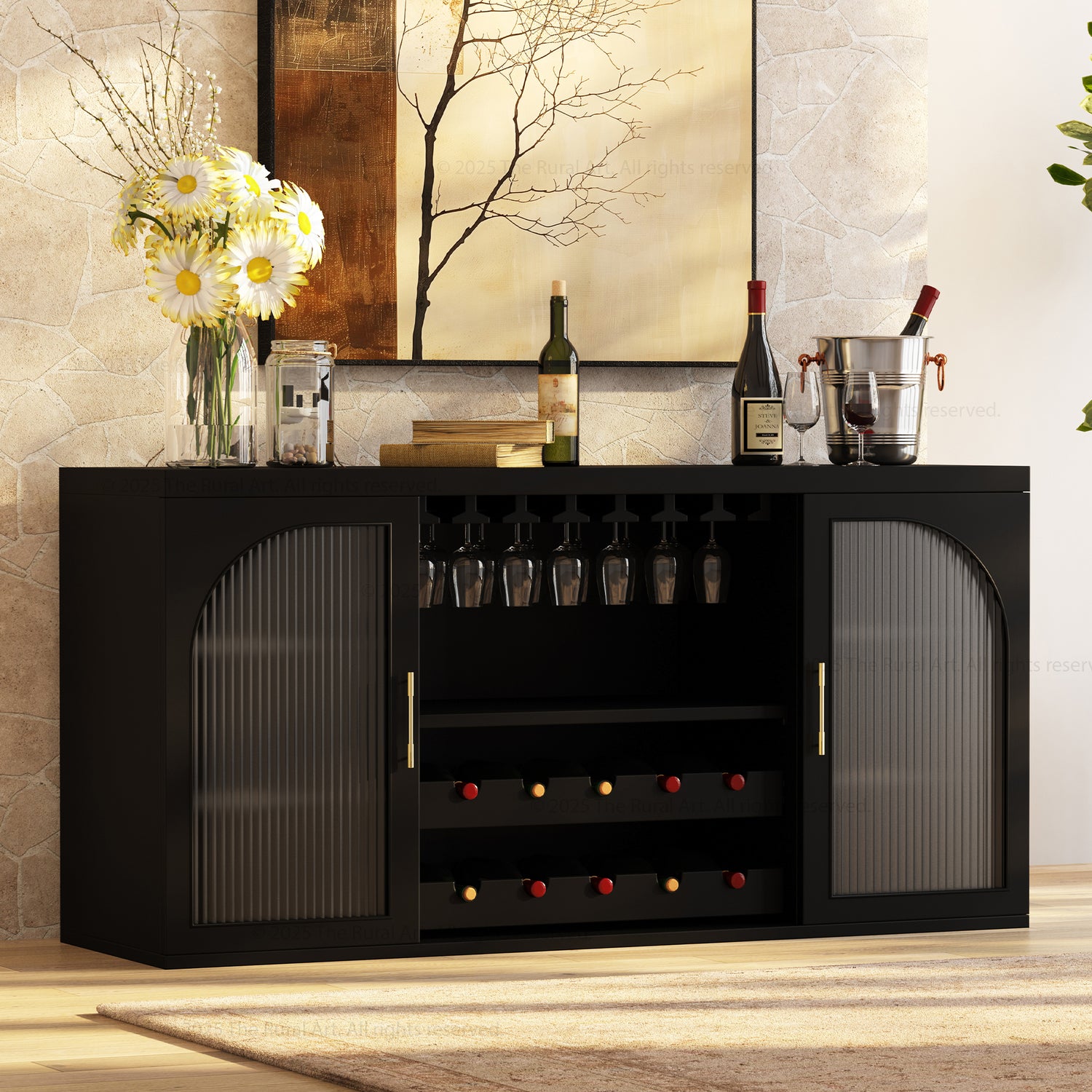 Shelbyville Arched Fluted-Glass Wine Bar Cabinet