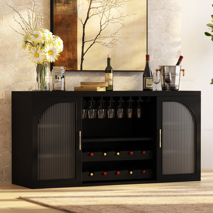 Shelbyville Arched Fluted-Glass Wine Bar Cabinet