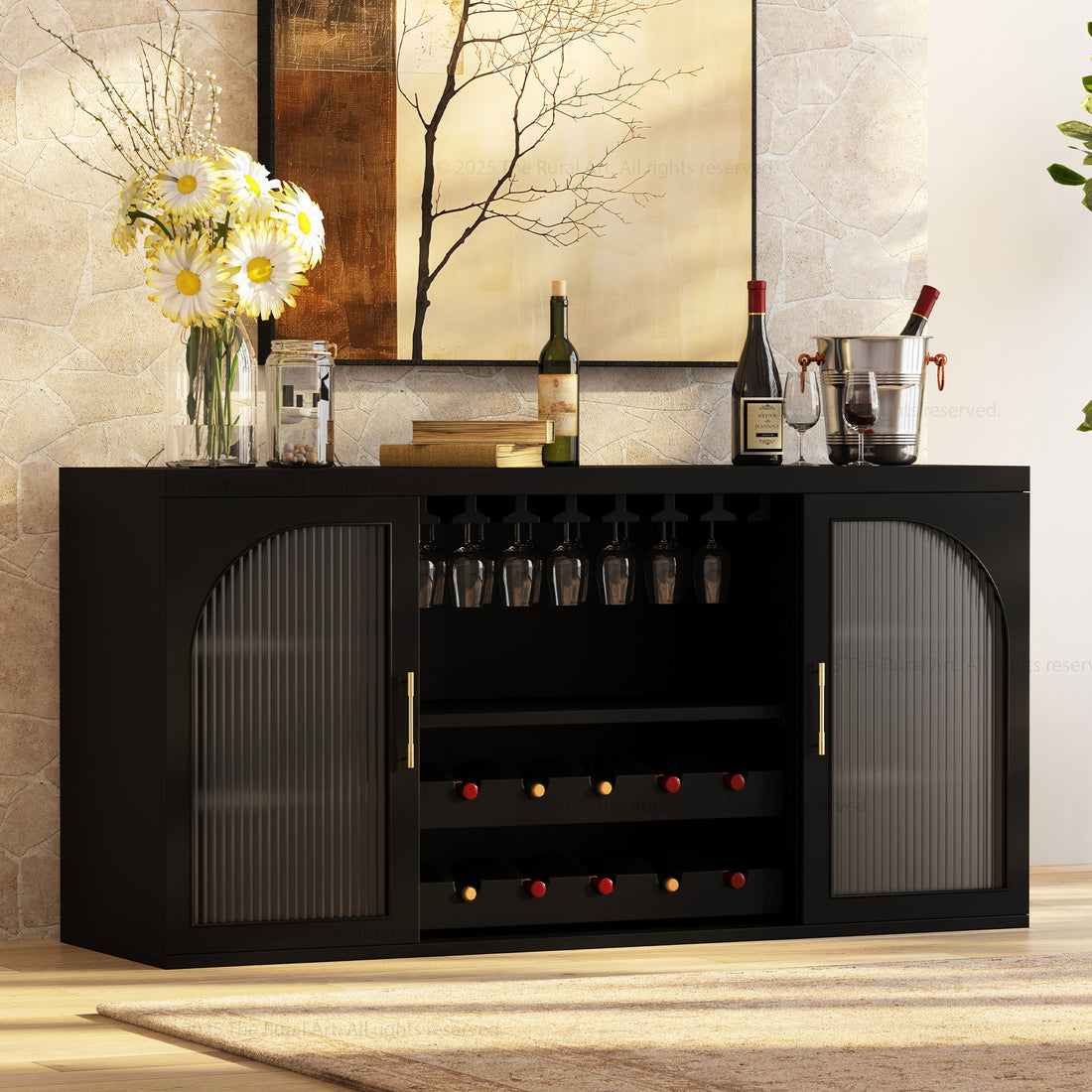 Shelbyville Arched Fluted-Glass Wine Bar Cabinet