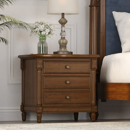 Novato Heritage Solid Wood 3-Drawer Nightstand with Carved Detailing