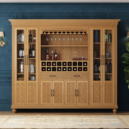 Marin Solid Wood Wine Bar Cabinet Hutch Hand Carved