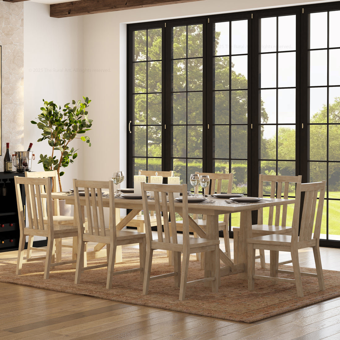 Shelbyville Solid Wood Farmhouse Dining Table &amp; Slatted-Back Chair Set