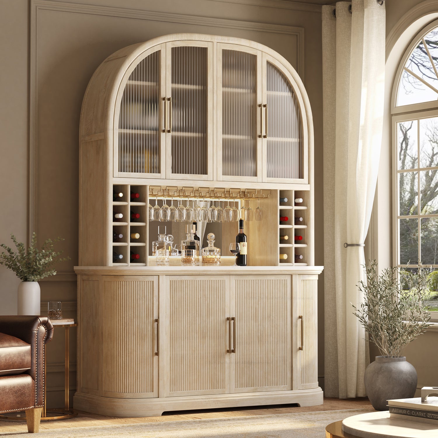 Tuscany Arched Wine Bar Cabinet with Makrana Marble
