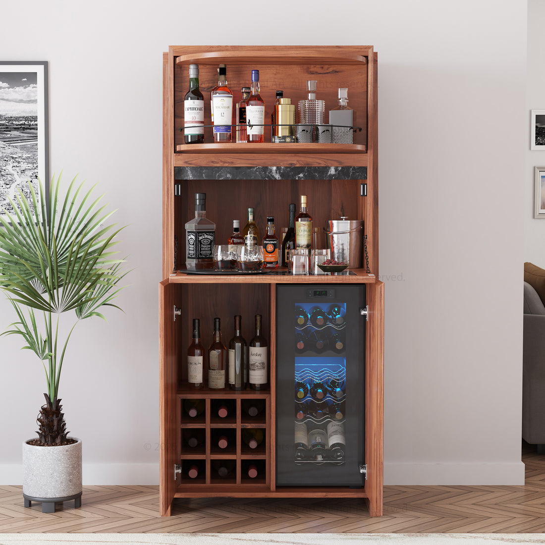 Beckley Solid Wood Revolving Wine Bar Cabinet