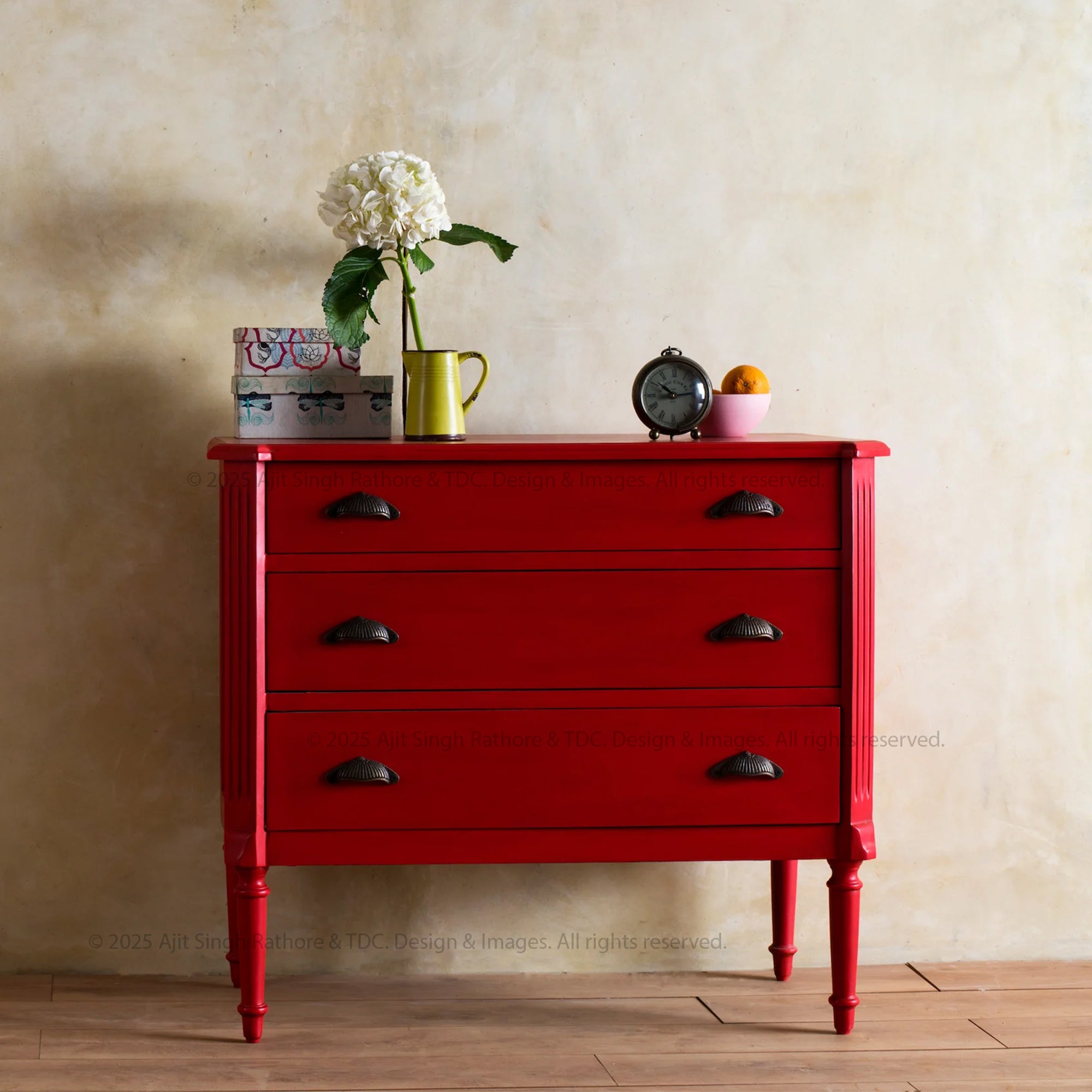 Scarsdale Vintage Red Solid Wood Chest of Drawers