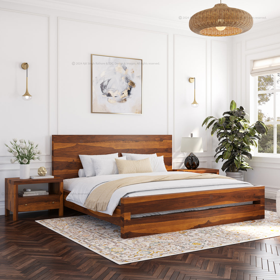 Lompoc Rustic Solid Wood Platform Bed Modern Minimalist Design