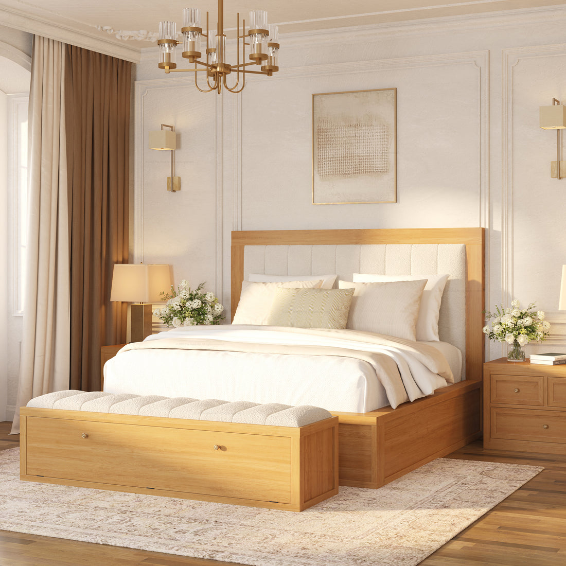Seward Solid Wood Platform Bed with Boucle Upholstered Headboard