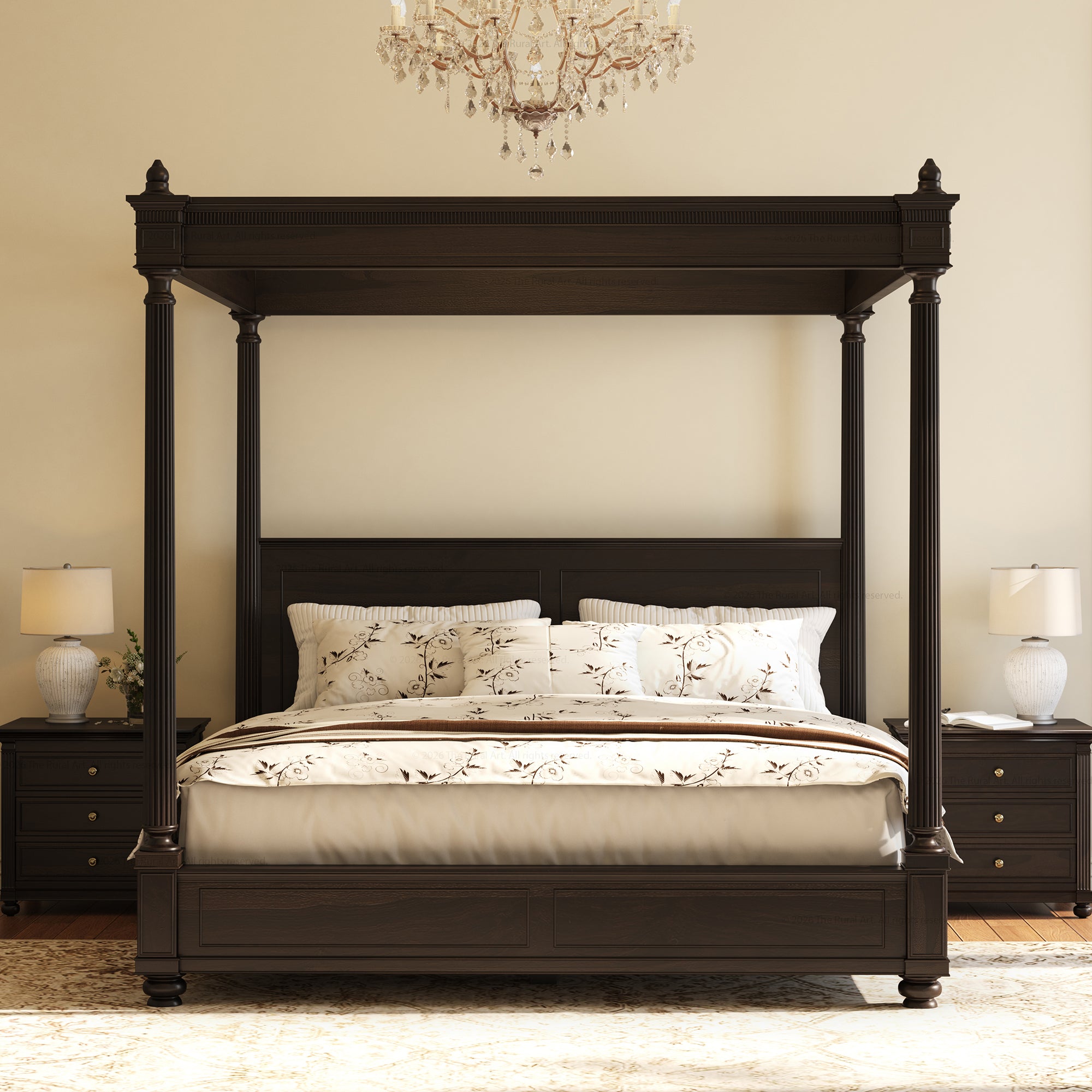 Kingman Grand Solid Wood Canopy Bed with Fluted Column Details