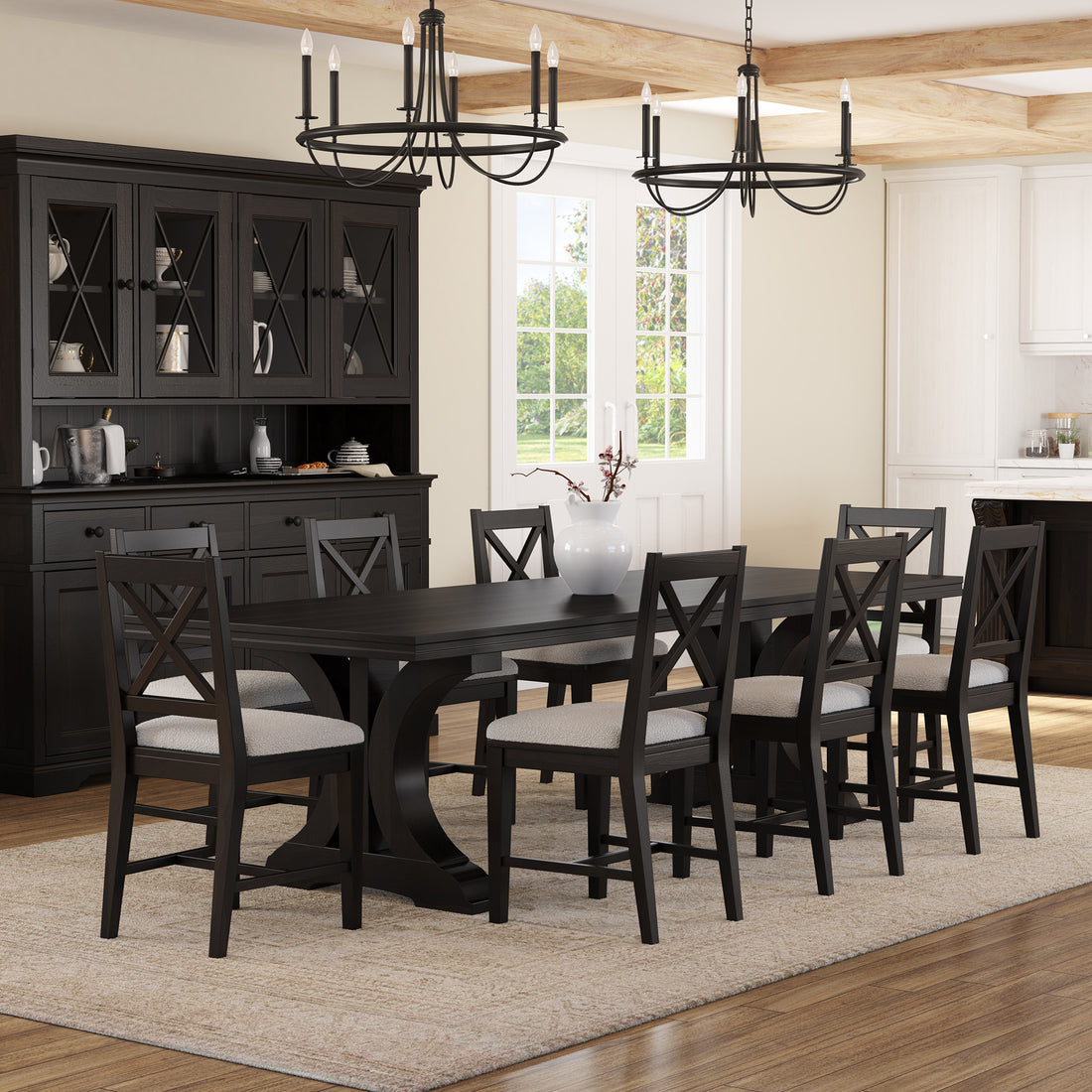 Sherman Solid Wood Black Dining Table and Chair Set for 4, 6, 8, 10, 12 People