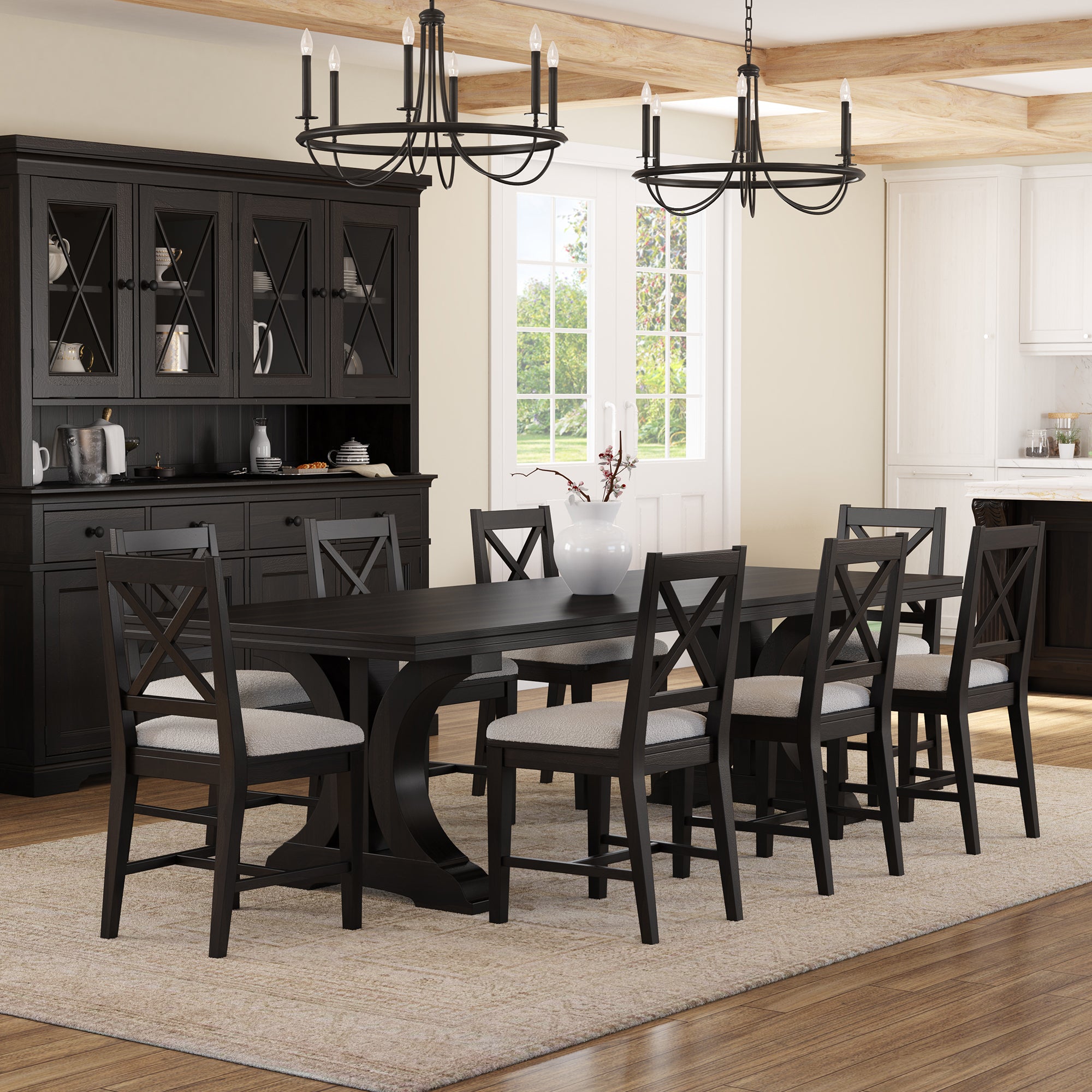 Sherman Solid Wood Black Dining Table and Chair Set for 4, 6, 8, 10, 12 People