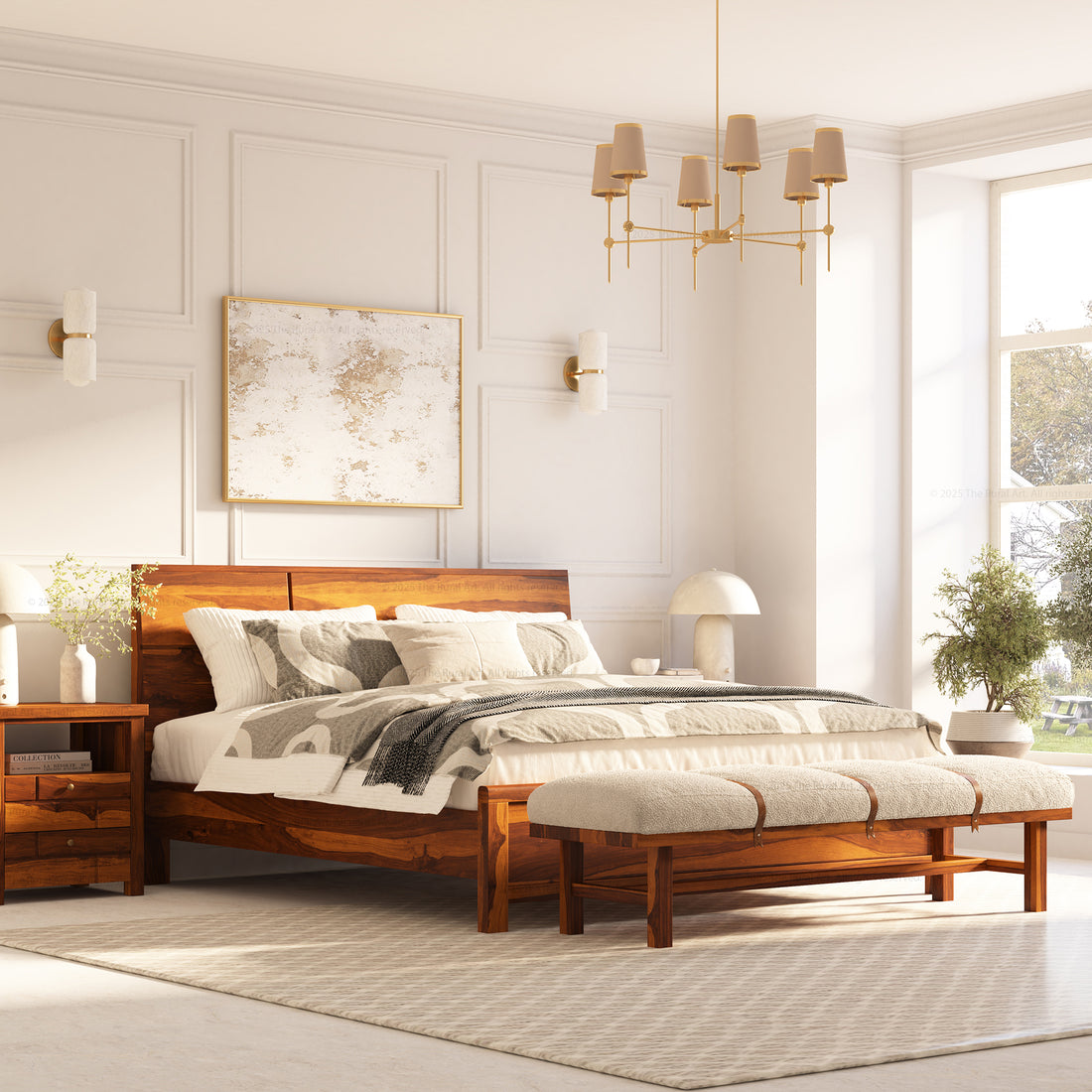 Princeton Solid Wood Platform Bed with Geometric Headboard Design
