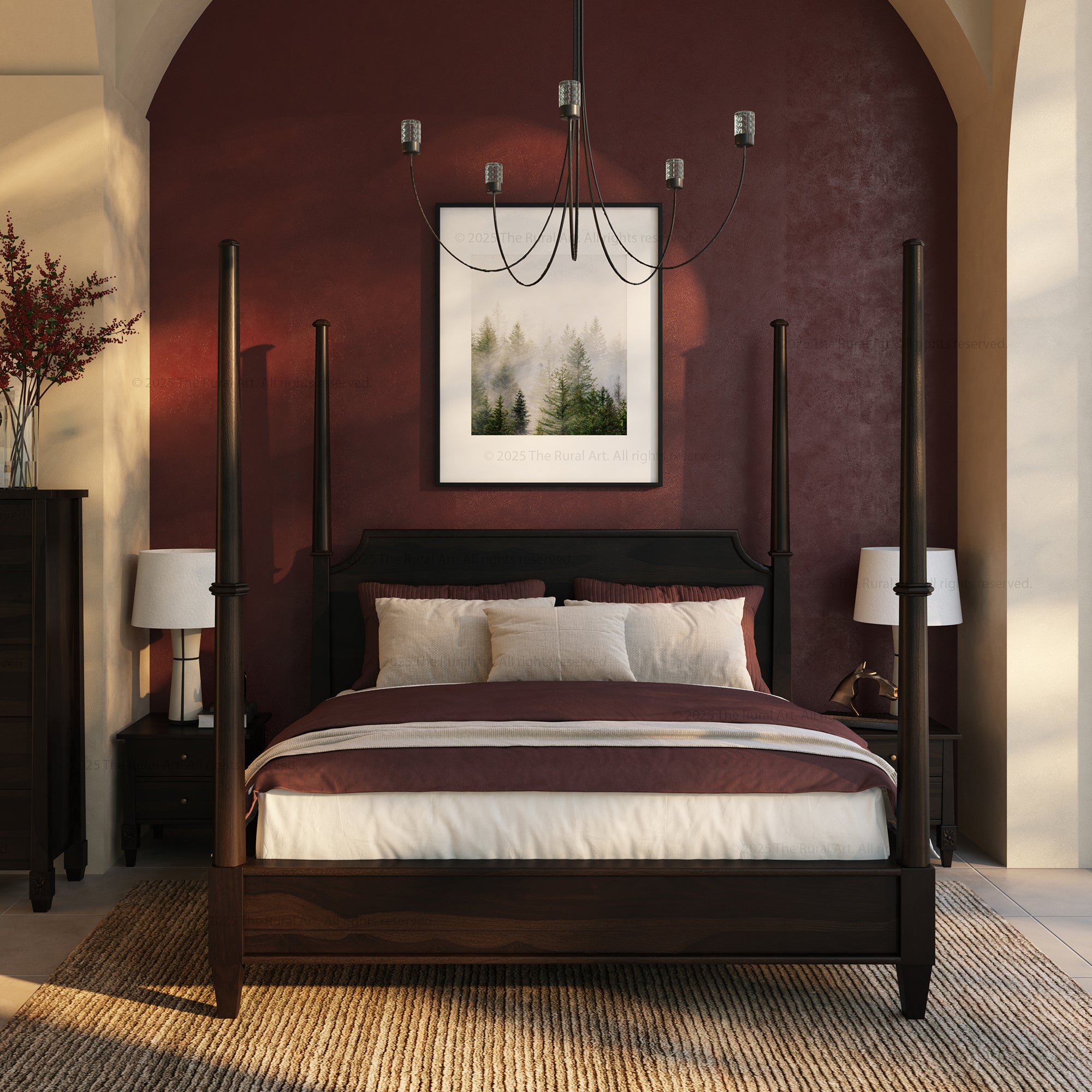 Dothan Four-Poster &amp; Floral-Carved Leg Solid Wood Bedroom Collection