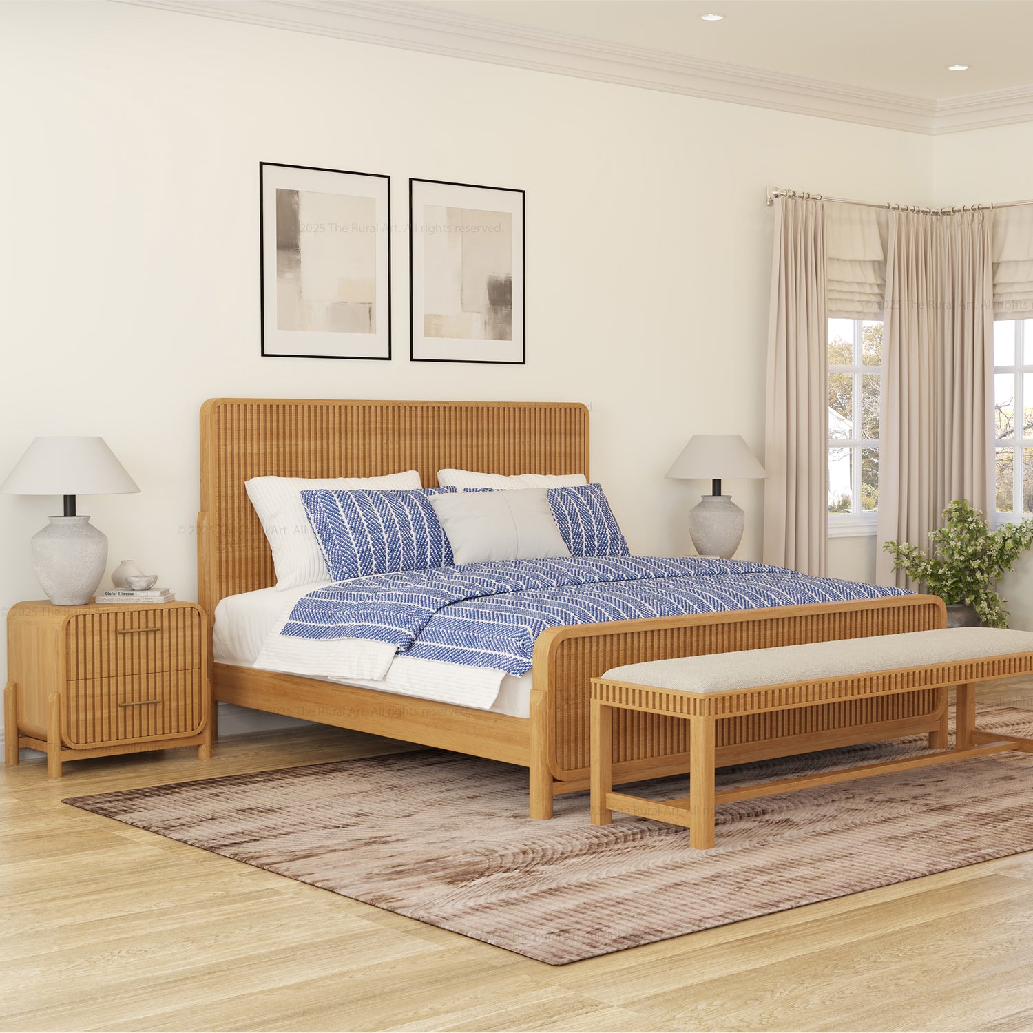 Lewes Fluted Wood 6-Piece Bedroom Set | Solid Wood Bed, Nightstands, Dresser, Mirror &amp; Bench