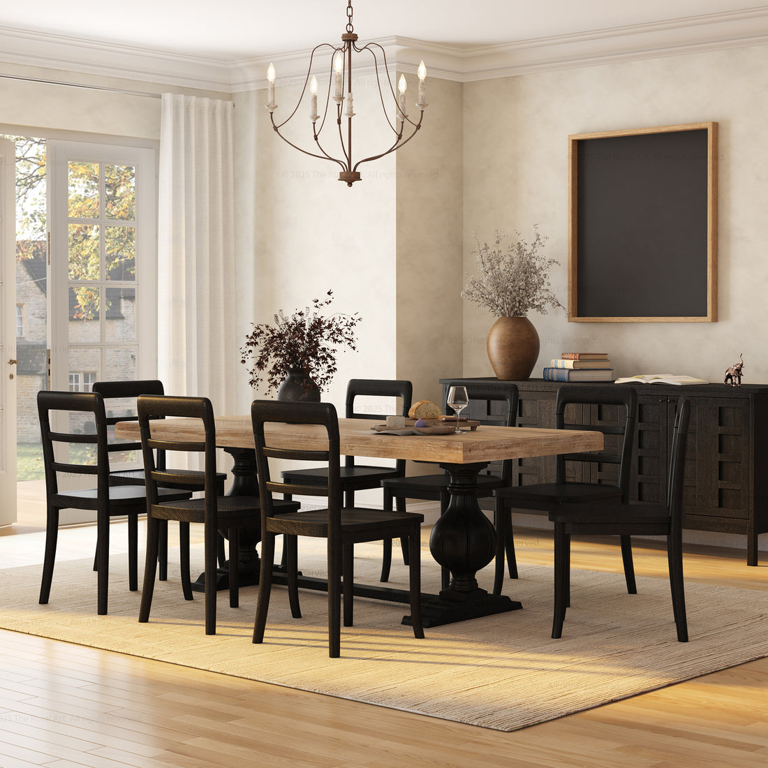 Manhattan Dual-Tone Solid Wood Pedestal Dining Table &amp; Chair Set