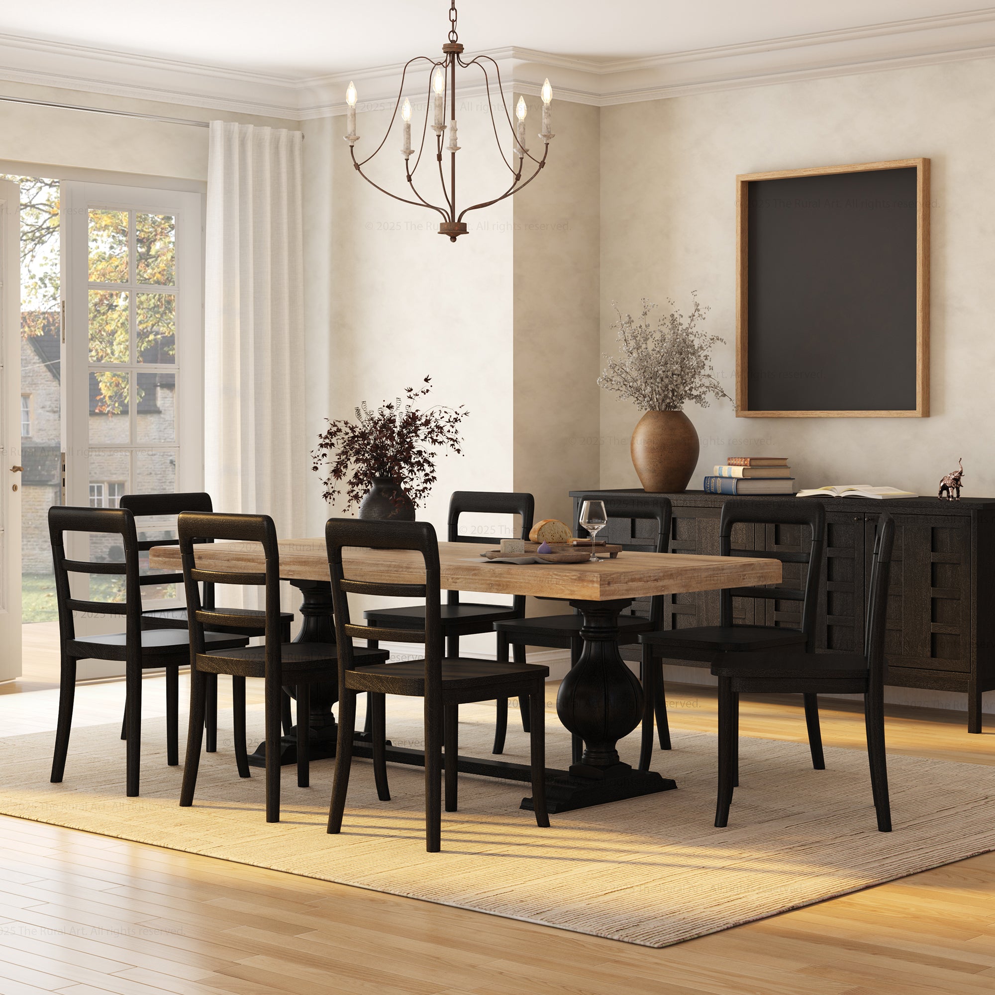 Manhattan Dual-Tone Solid Wood Pedestal Dining Table &amp; Chair Set