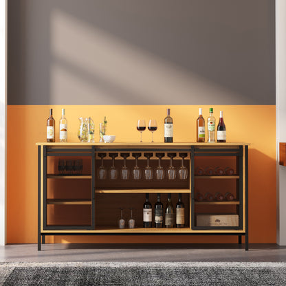 Dallas Industrial Bar Cabinet Solid Wood Iron Sliding Mesh Doors