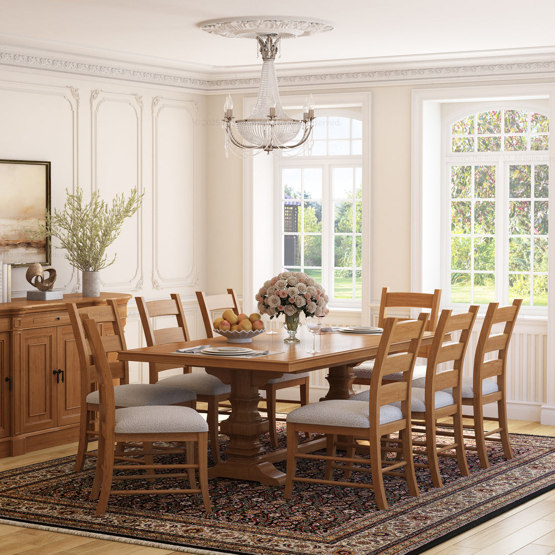 Goldfield Classic Solid Wood Dining Table &amp; Ladder Back Chair Set