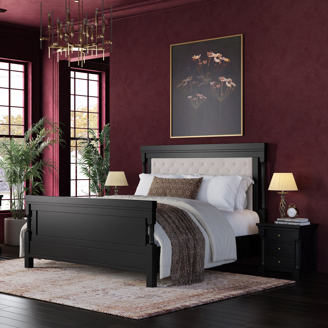 Verona Rustic Solid Wood Tall Headboard Upholstered Bed