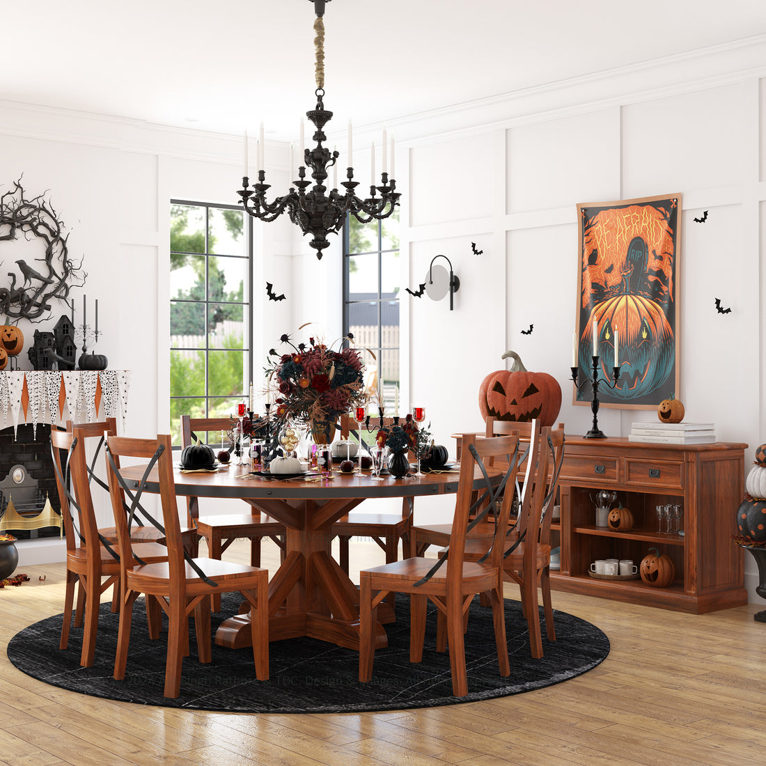 Troy Solid Wood Dining Table Set with Iron Accents