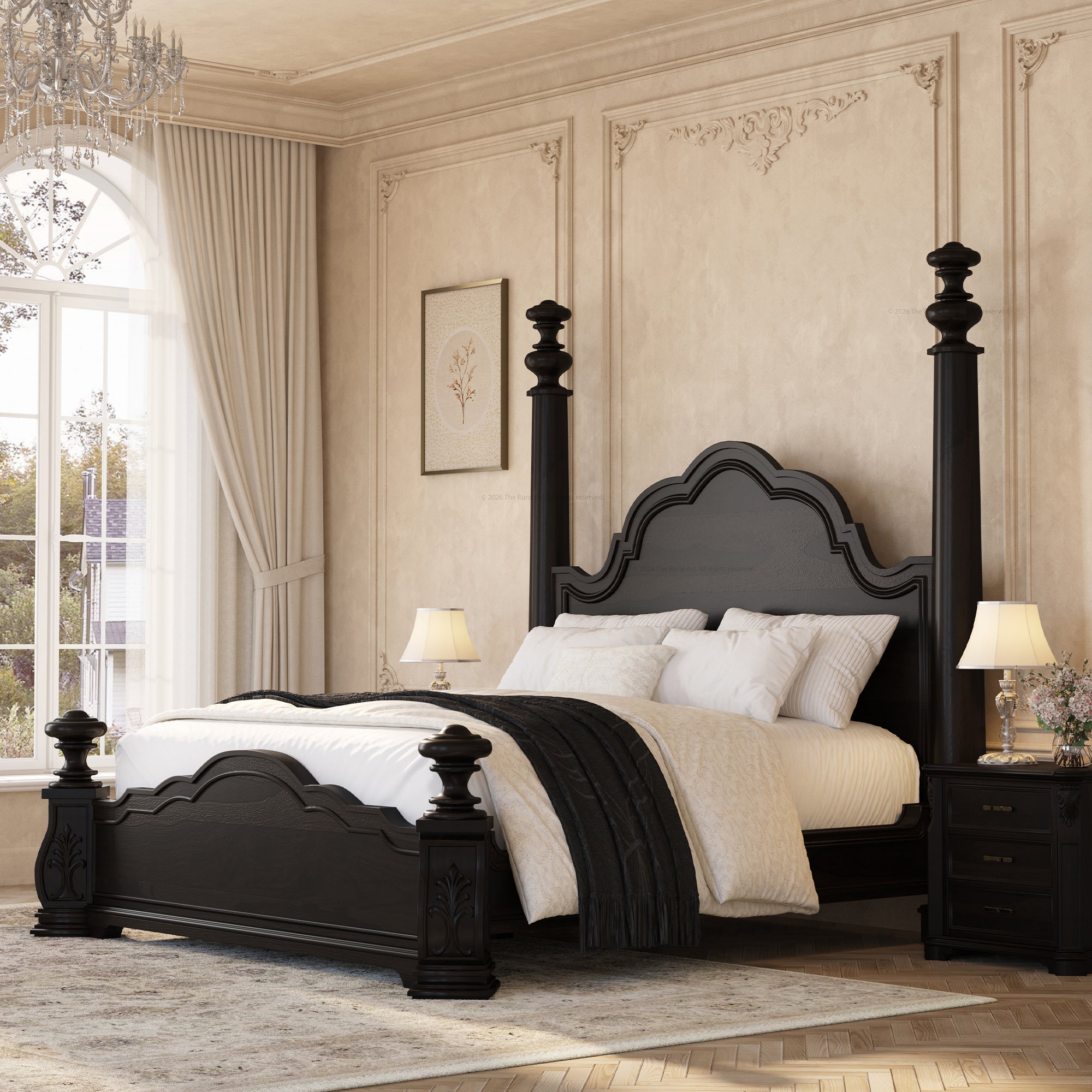 Alexander Hand-Carved Solid Wood Four Poster Bed