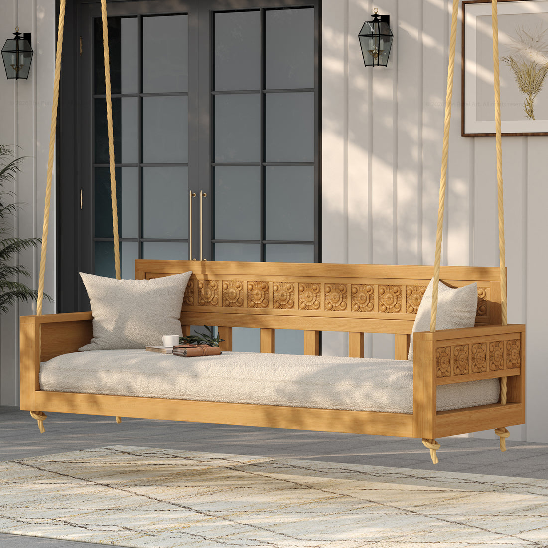 Ocala Hand-Carved Solid Wood Outdoor Porch Swing