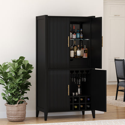 Monarch Tall Bar Cabinet in Solid Wood with Glass-Back Display