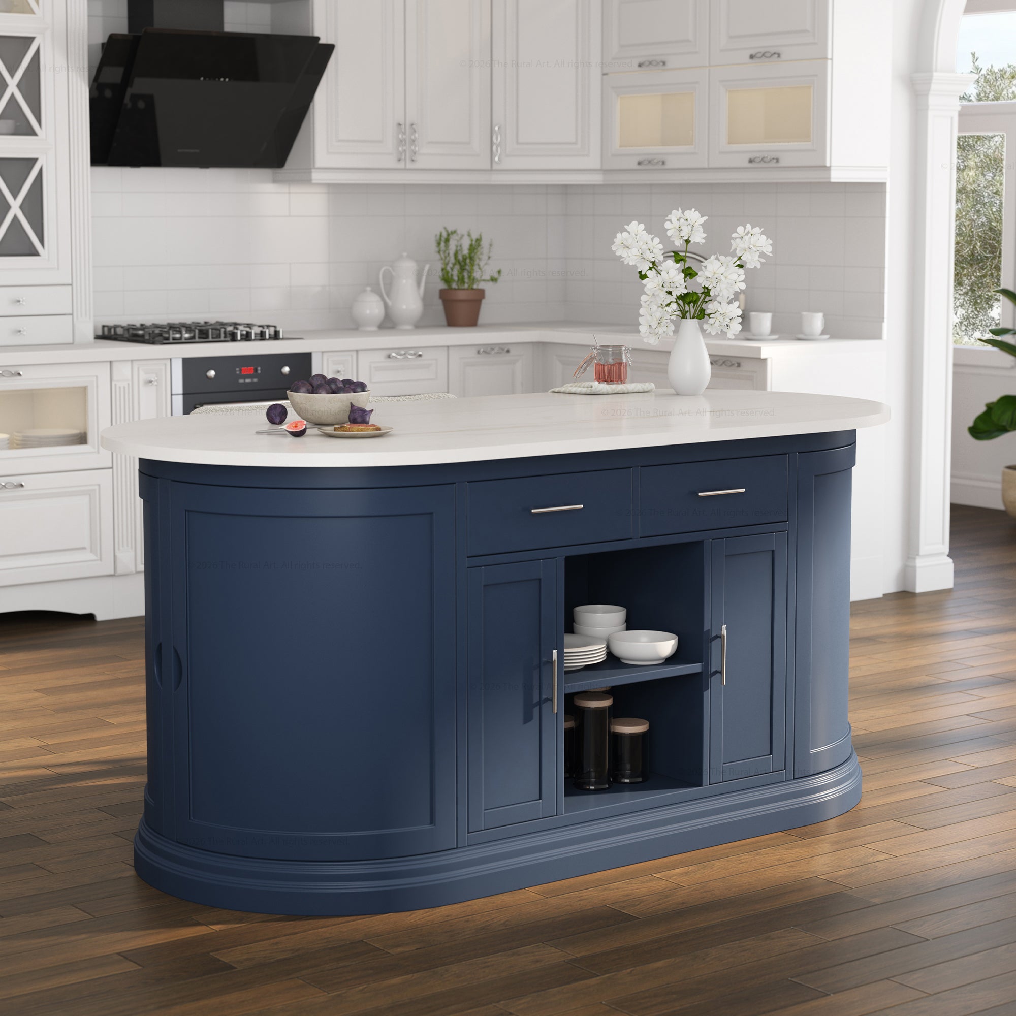 Harrison Solid Wood Oval Kitchen Island with Storage &amp; Optional Seating