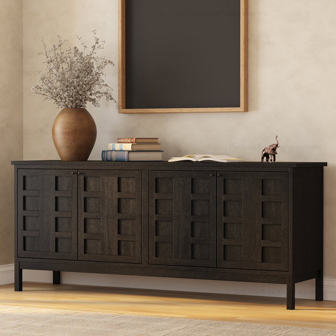 Manhattan Solid Wood Sideboard with Grid Panel Detailing