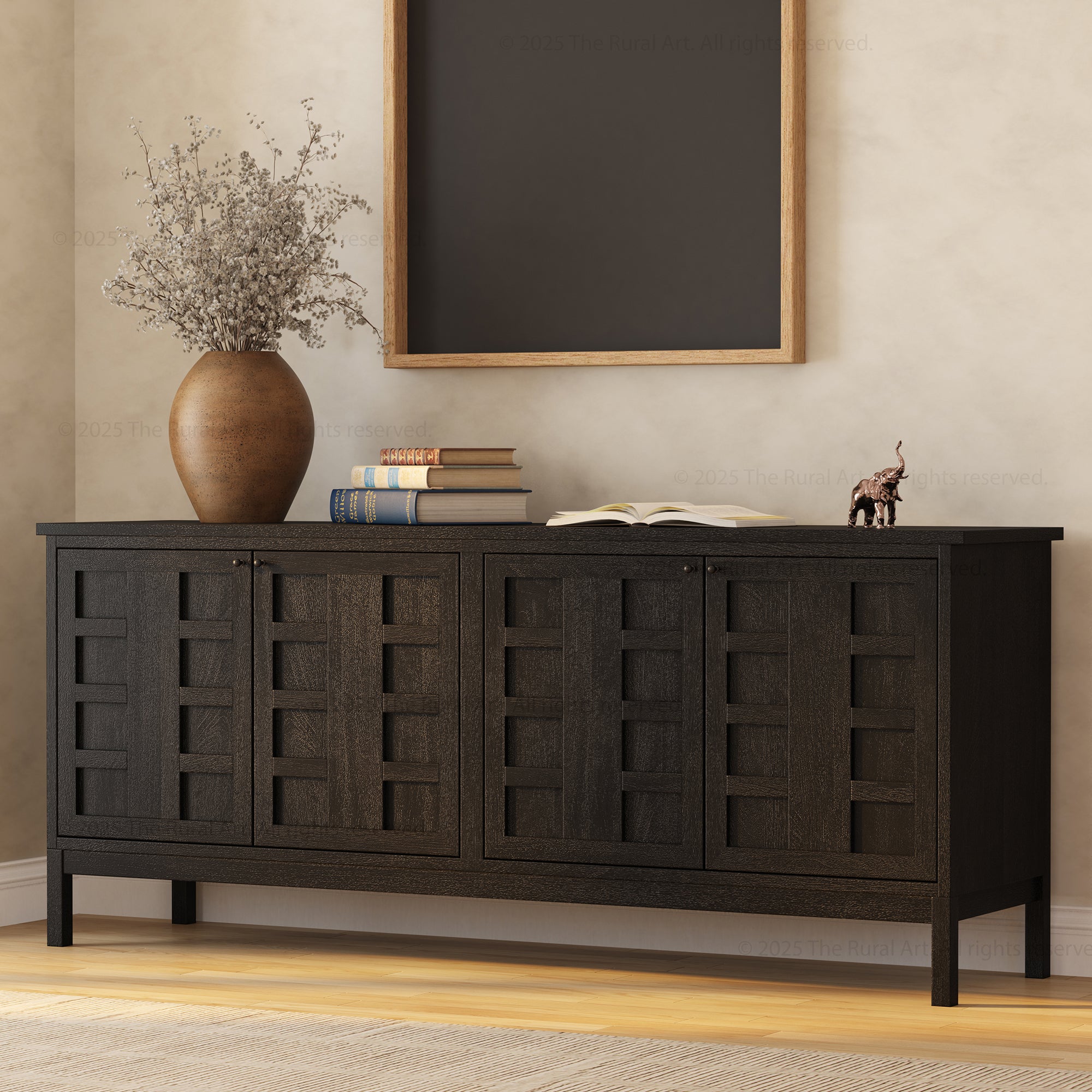 Manhattan Solid Wood Sideboard with Grid Panel Detailing