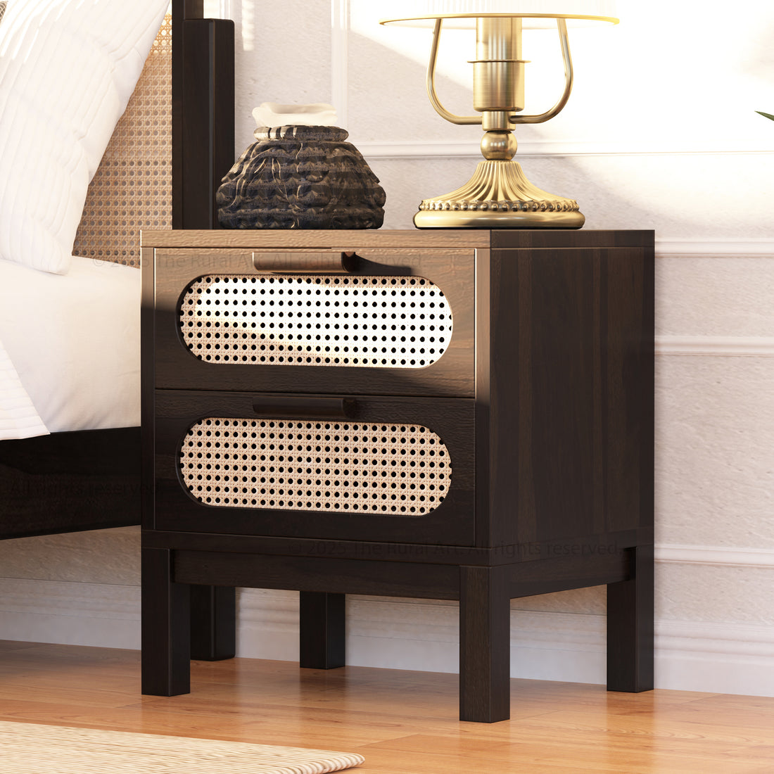 Davis Cane Front Solid Wood Nightstand