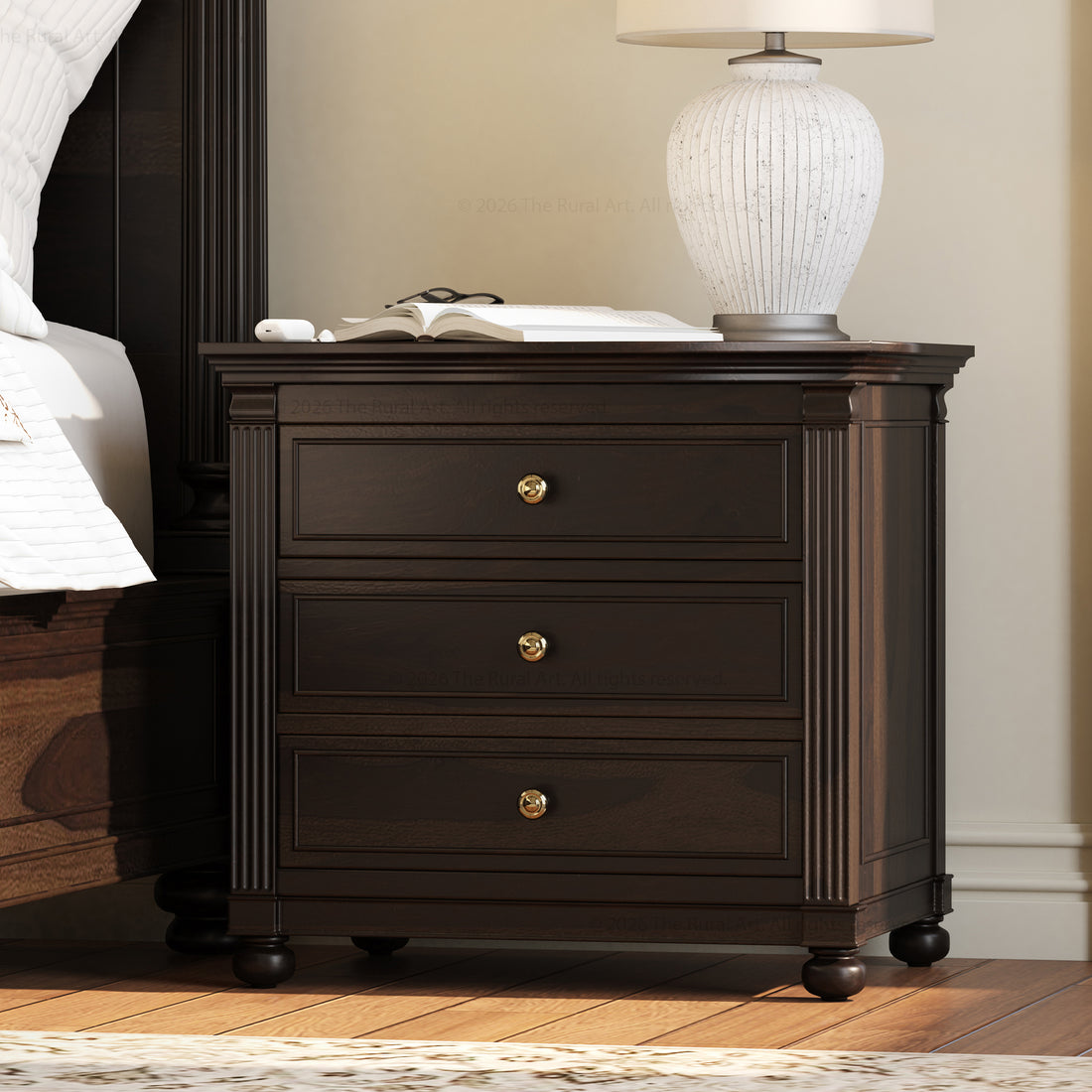 Kingman Grand Solid Wood Nightstand with Fluted Columns