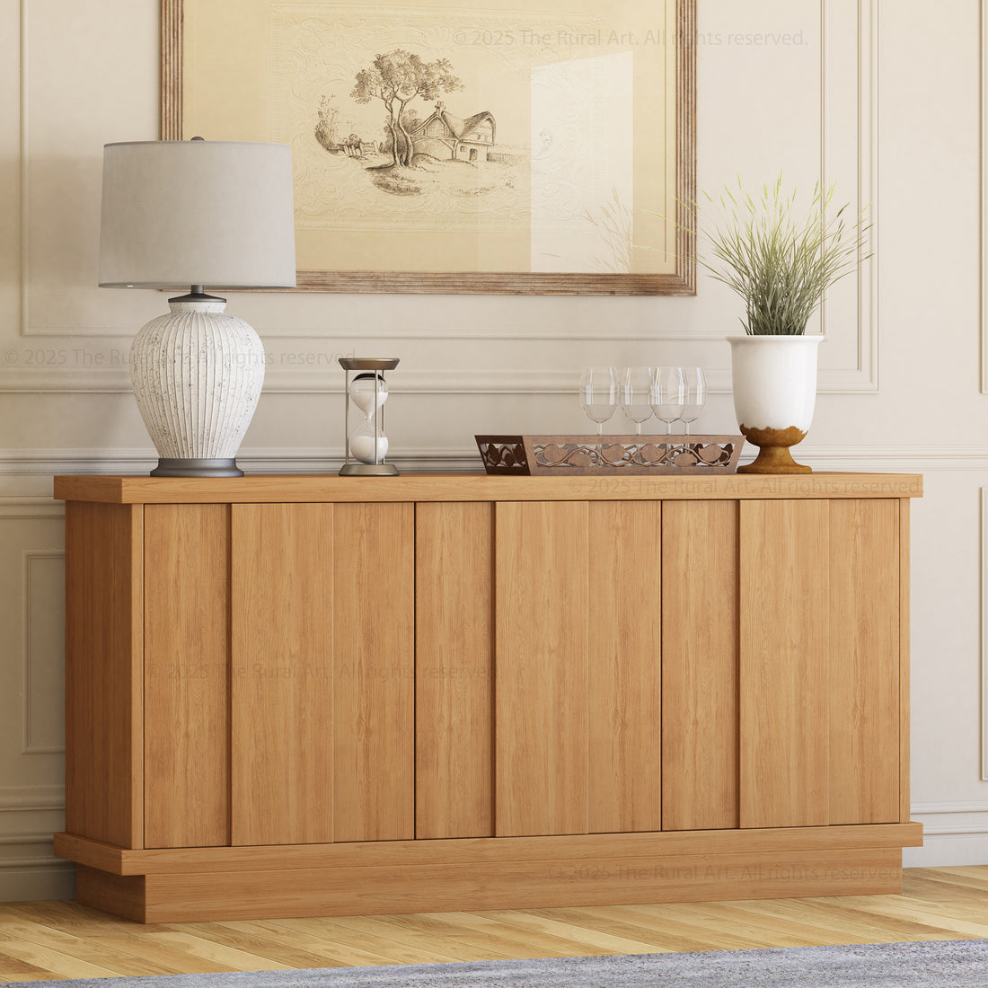 Medina Solid Wood Sideboard Buffet Cabinet | Modern Dining Storage with Hidden Shelves