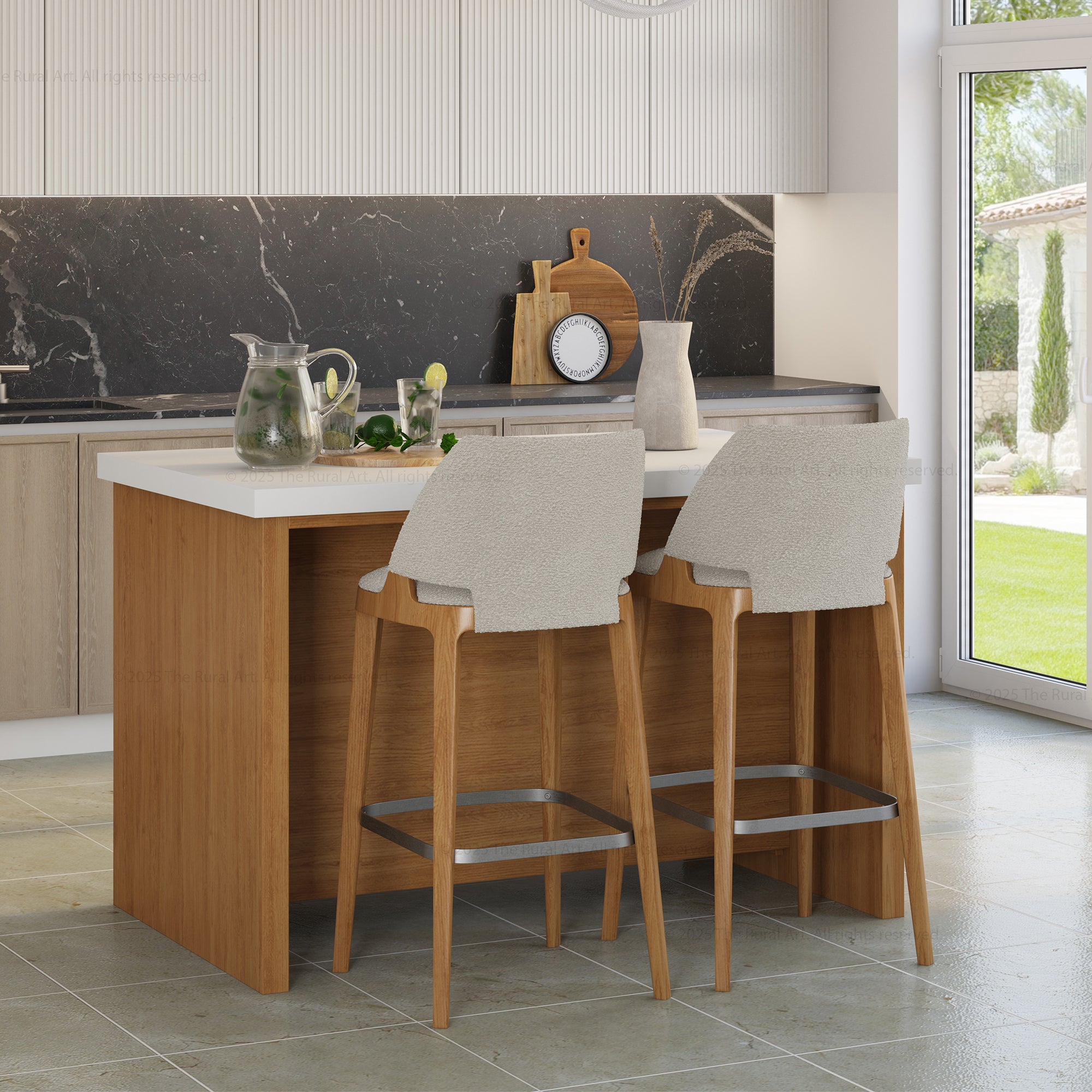 Dothan Solid Wood Kitchen Island with Quartz Top & Seating