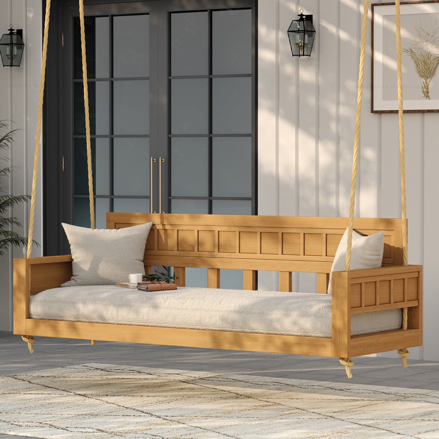 Ocala Hand-Carved Solid Wood Outdoor Porch Swing