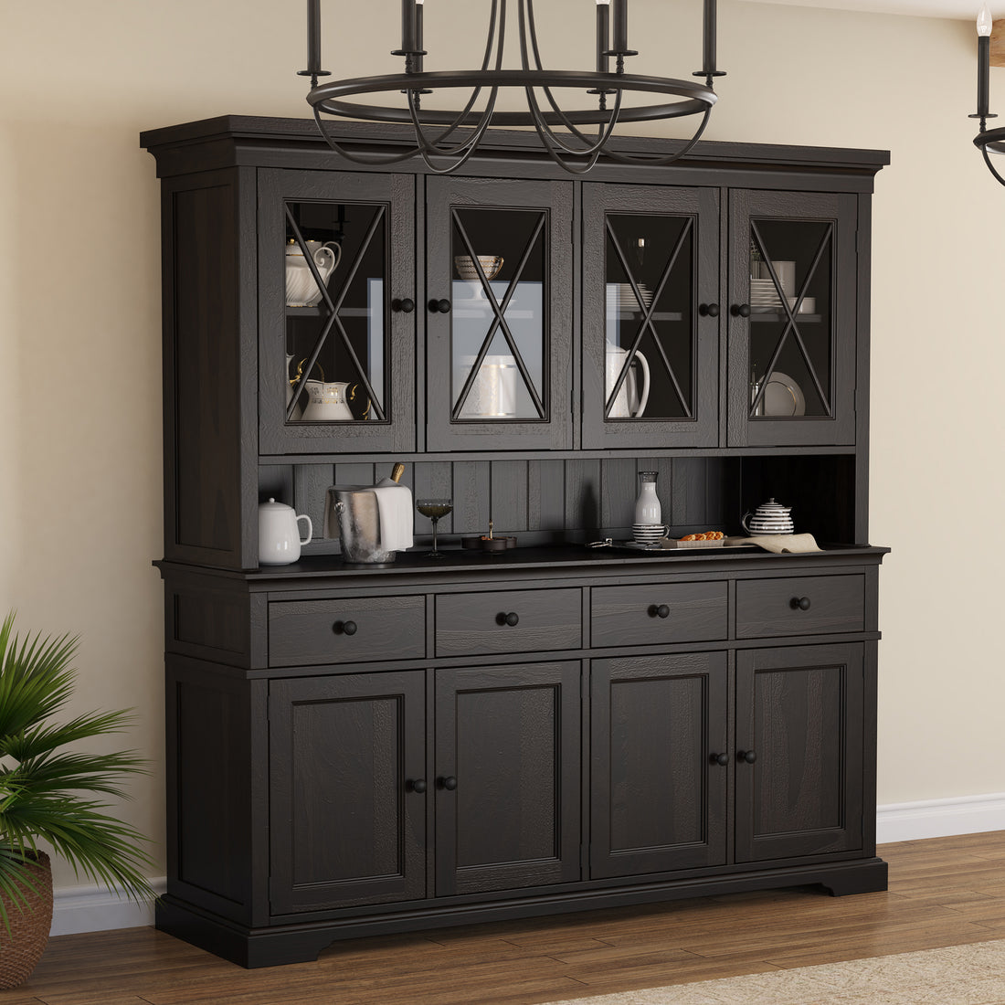 Sherman Solid Wood Buffet with Hutch China Display Cabinet