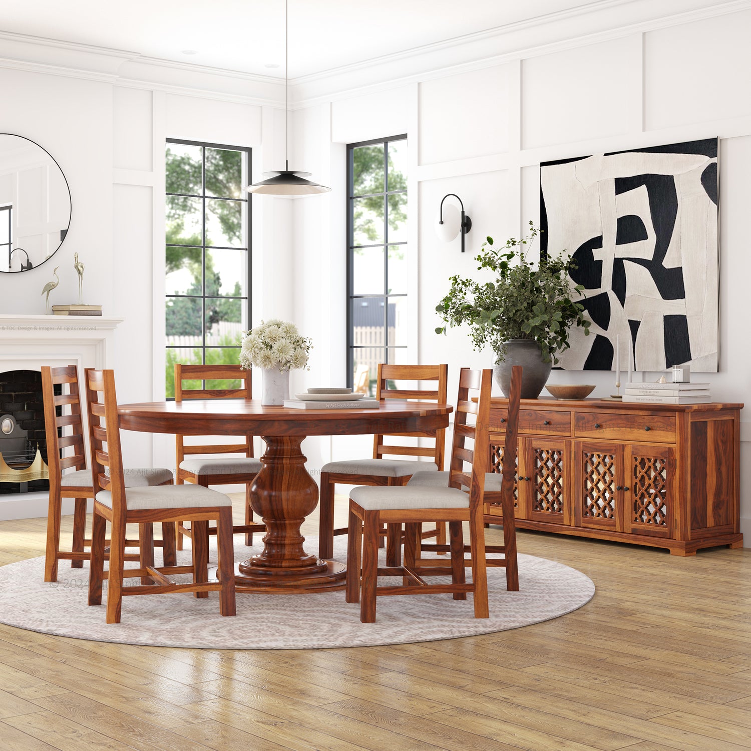 Clanton Solid Wood Rustic Round Dining Table