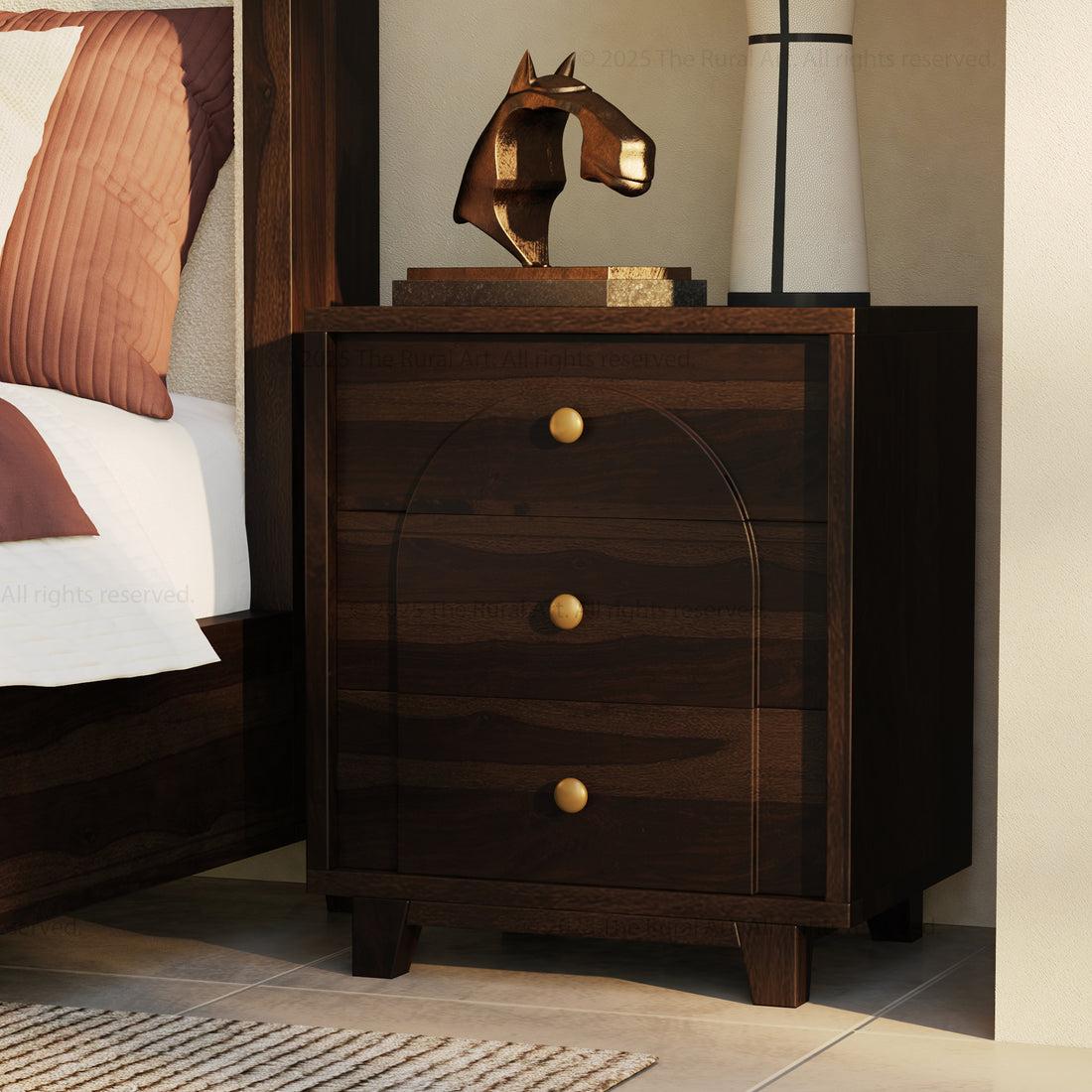 Livingston Solid Wood Nightstand with Arched Front & Brass Knobs